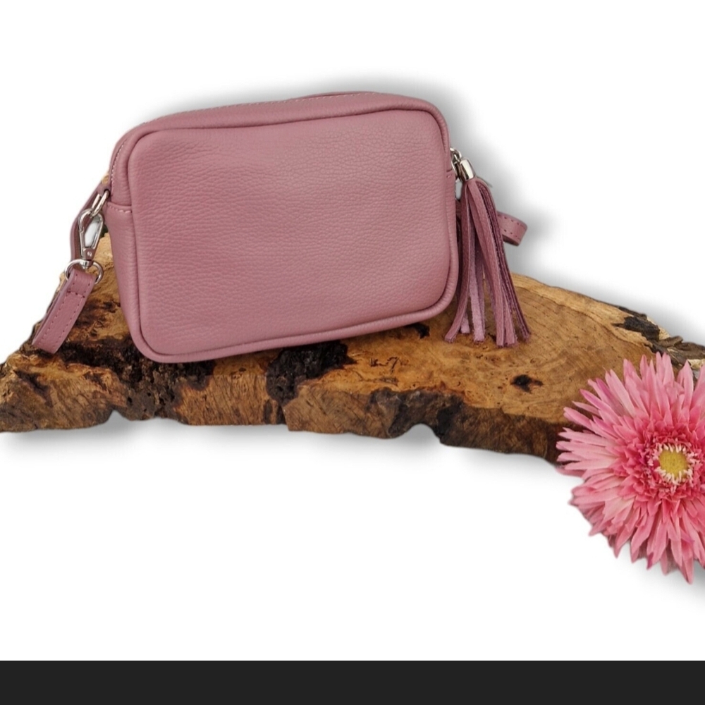Dusty Pink Leather Crossbody Bag